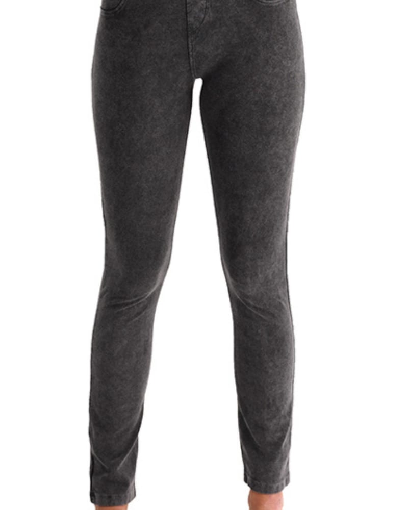Front of a model wearing a size XL High Rise Jegging In Charcoal in Charcoal by ANGEL. | dia_product_style_image_id:354421